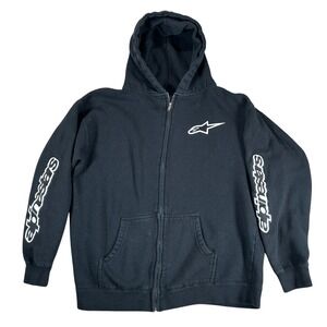 Alpine-stars Full Zip Hoodie Black Graphic Sleeve Logo Moto Racing Kids Size XL